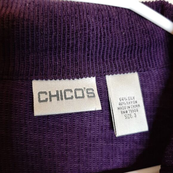 Chicos Shirt Jacket Purple Women Size 3 Button Up Shacket Ribbed Silk Blend LS - Picture 4 of 10